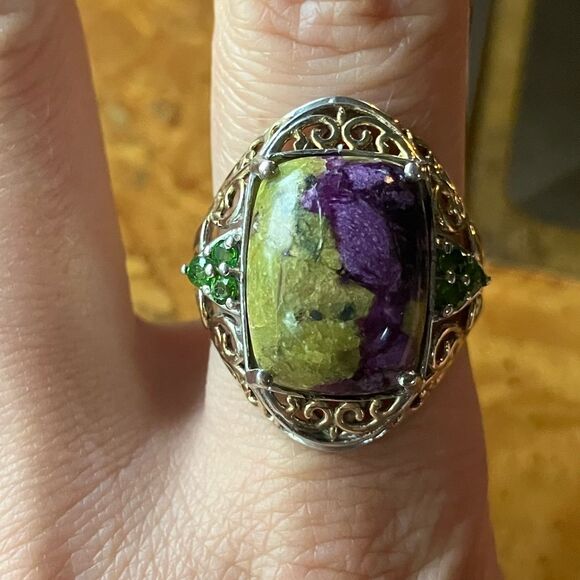 Genuine Tasmanian Stichtite Chrome Diopside Sterling Silver Cocktail Ring Size 9 - Picture 1 of 9